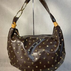 SHOULDER BAG Hobo Bag Chocolate Brown With Golden Studs